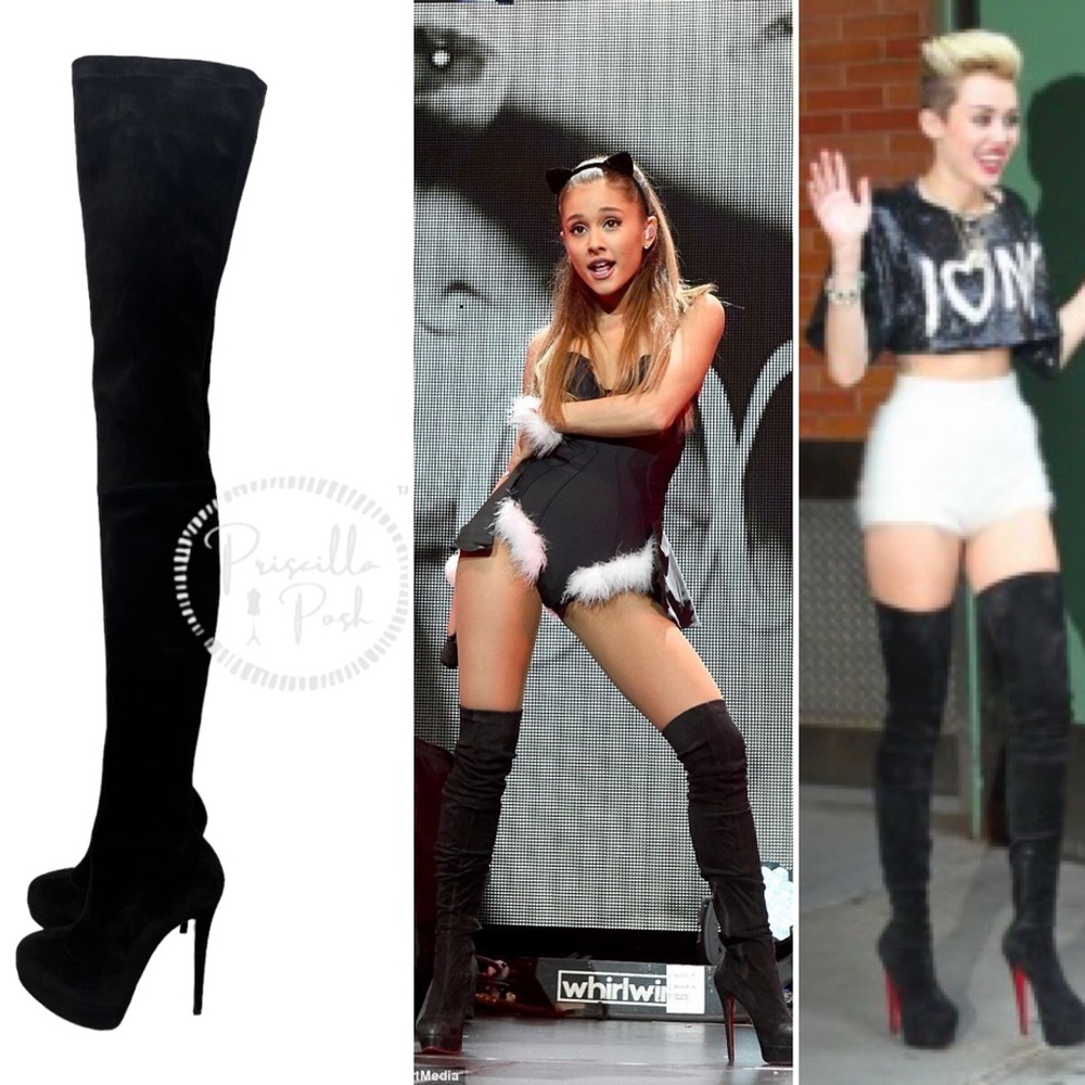 Christian Louboutin Black Suede Gazolina Suede Overtheknee Boots 36.5 Thigh High